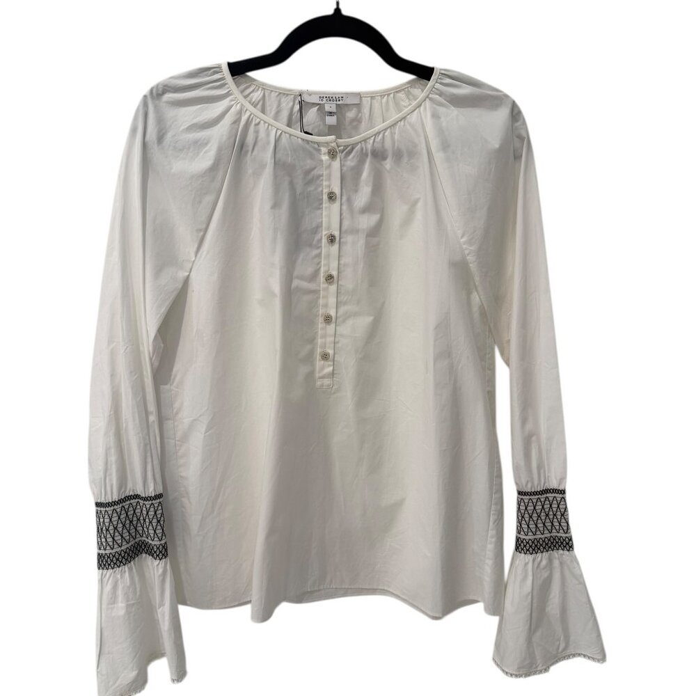 Derek Crosby 10 Crosby White Poplin Embroidered Bell Sleeve Blouse Size 6